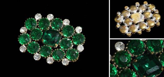 Brooch with green rhinestones