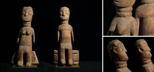 Ancestral couple sitting on stools altar figures of the Akan Togo middle of the 20th century