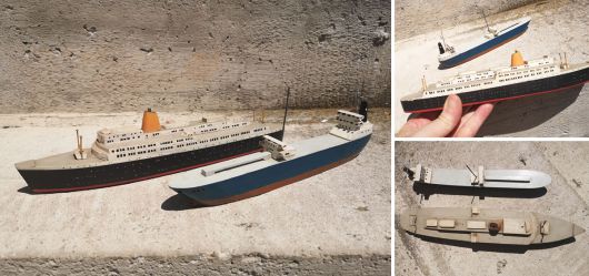 Two old models of ships folk art