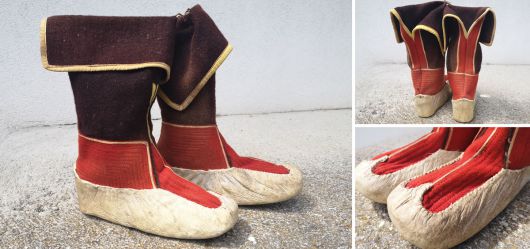 Sehr seltene volkstümliche Schuhe aus Filz und Leder