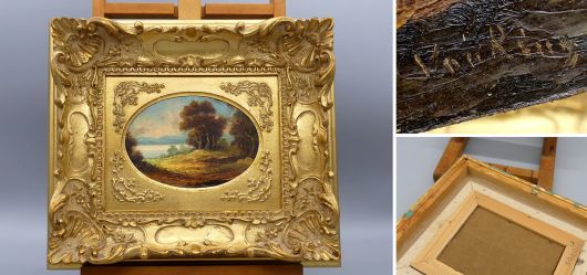 Landscape painting with gold frame
