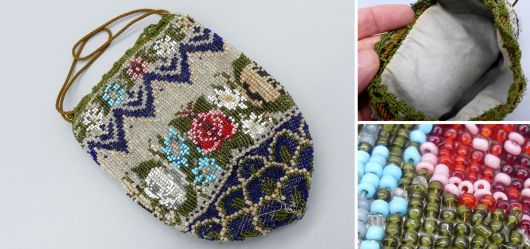 Large antique beaded bag from the end of the Biedermeier