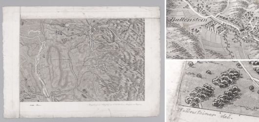 Historische Landkarte Schlosshof und Stampfen in Ungarn & Umgebung ca. 1835