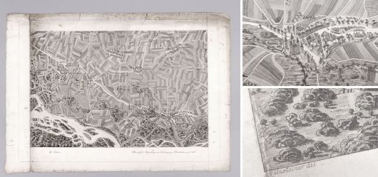 Historische Landkarte Marchfeld Umgebung von Sachsengang Breitstetten und Orth, ca. 1835