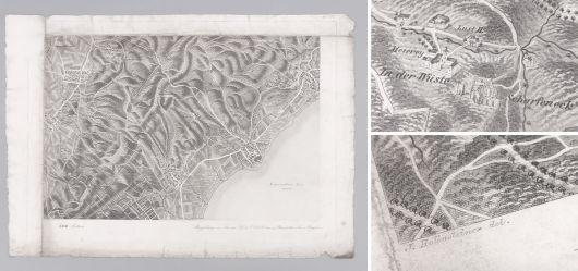 Historische Landkarte von Au und Hof, dem Leithagebirge und Neusiedler See ca. 1835