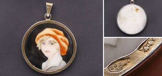 Damen-Portrait auf Porzellanplatte Jugendstil 1910 bis 1930