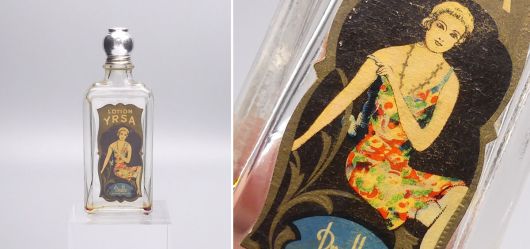 Seltene 30ml Dralle Parfmflasche Lotion Yrsa mit Jugendstil Etikett um 1915