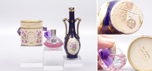 Berdoues Violette de Toulouse Duo-Set und Seltener Porzellanflakon aus den 50er