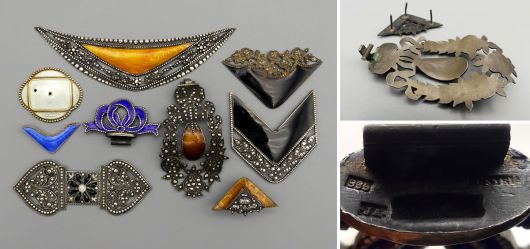 Antike Zierelemente Set 9 Teile Guilloche Emaille, teilweise Silber, �sterreich Trauerschmuck, Art D�co