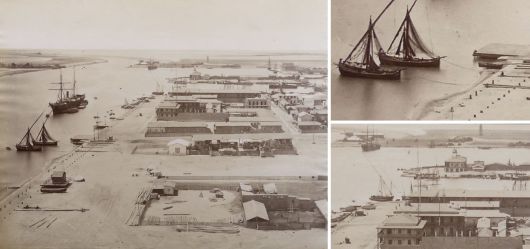 Albumin Foto, Hafen Port Said, �gypten Sueskanal, Fr�he Phase um 1875
