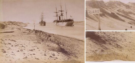 Albuminabzug Foto, Zangaki, Suezkanal, Gare De Toussoum, Truppentransporter Vinh Long, um 1880