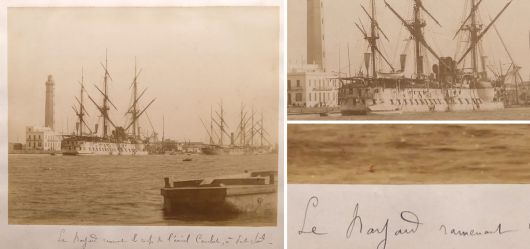 Albuminabzug, Fotografie, Port Said, Suezkanal, Panzerschiff Bayard, Admiral Courbet, 1885
