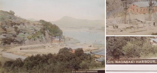 Albumin Foto, Japan, Handkoloriert, Tategami Trockendock, Nagasaki Harbour um 1890