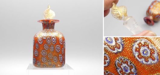 Murano Millefiori Flakon aus Venedig, Goldfolien-Technik Antikes Parf�mfl�schchen Italien Klassischer Glasflakon Vintage