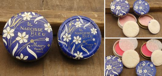 Zwei Art Deco Puderdosen, Le Narcisse Bleu, Rouge von Mury, um 1930, Boudoir Deko, 1920er 1930er