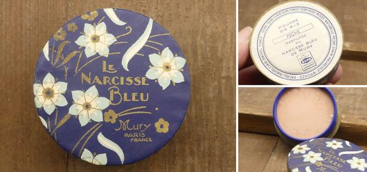 Art Deco Puderdose von Mury, Le Narcisse Bleu Peche, um 1930 Antike, Poudre de Riz