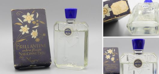 Art Deco Brillantine Flakon von Mury, Paris, Le Narcisse Bleu, 1930er