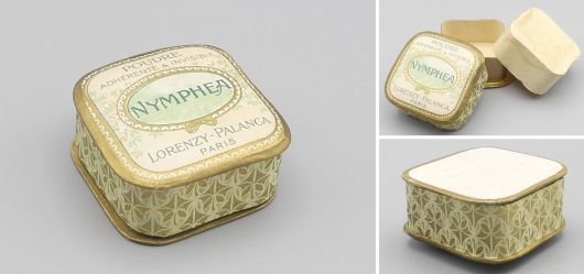 Kleine antike leere Puderdose von Lorenzy Palanca, Nymphea, Paris 1910, Jugendstil
