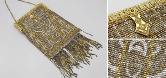 Antike franz�sische Abendtasche, gefertigt aus kleinen Metallperlen, Frankreich um 1920