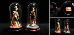 Geisha dolls in a glass dome mid-20th century