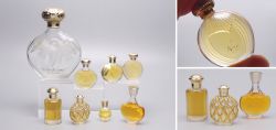 Nina Ricci  Collection of 7 Miniatures & 1 Large Lalique Bottle  1980s.