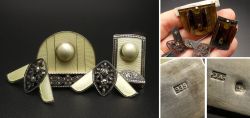 Set Wei�es Guilloche Email teils 935 Silber �sterreich nach 1922 Art D�co