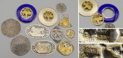 Antike Zierelemente 13 Teile, teilweise Silber 935, Emaille, Filigran, Putti, Diana, 20er Jahre