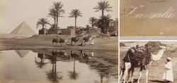 Albumin Foto, Zangaki, Village arabe et pyramide Cairo, Cheops Pyramide, um 1880