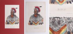Handkolorierte Lithografie, H�uptling Wa Pel La, Meskwaki, McKenney Hall, John Quincy Adams 1865