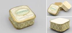 Kleine antike leere Puderdose von Lorenzy Palanca, Nymphea, Paris 1910, Jugendstil