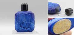 Antiker Schlevogt Flakon, Ingrid, Lapisglas Blau, Iris Dekor, Gablonz, 1939 Art D�co