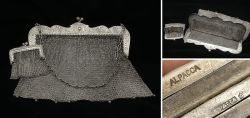 Antikes Alpacca Kettentaschen-Set, Abendtasche und Geldb�rse, gestempelt, um 1900 bis 1910