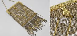 Antike franz�sische Abendtasche, gefertigt aus kleinen Metallperlen, Frankreich um 1920