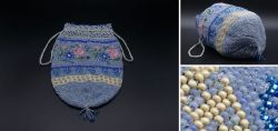 Antike Perlentasche, Pompadour Biedermeier, Viktorianisch, Glasperlen 1840 bis 1890